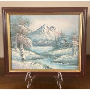 Original Oil Painting Winter Landscape River  Canvas 10x12” W. Anion VTG Framed